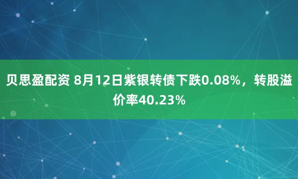 贝思盈配资 8月12日紫银转债下跌0.08%，转股溢价率40.23%