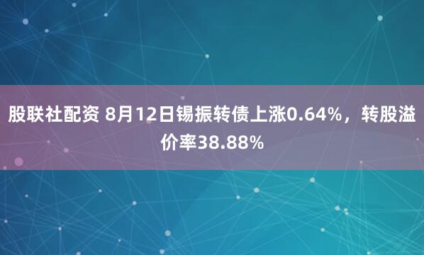 股联社配资 8月12日锡振转债上涨0.64%，转股溢价率38.88%